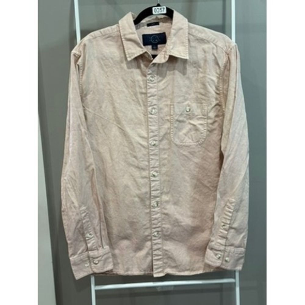 Even Tide Mens Slim Fit Cotton Linen Button Down Shirt Rose Pink L Coastal Beach